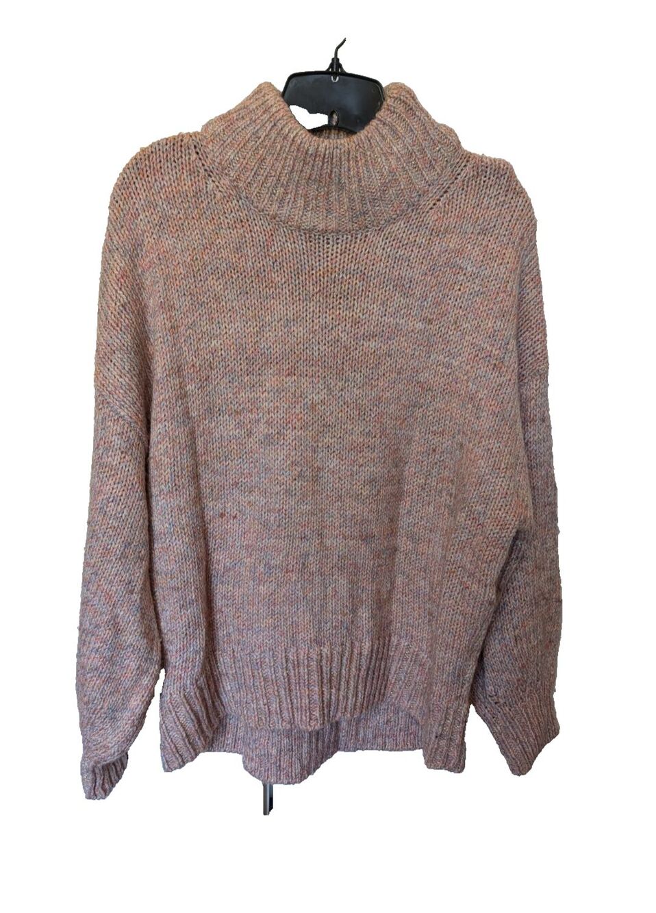 Ann Taylor Blush Pink Chunky Knit Sweater L Mock Neck Cozy Oversized Marled